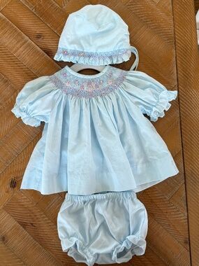 Luli & Me Blue Diaper Set with Bonnet